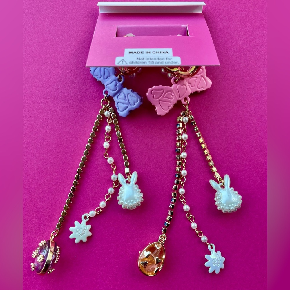 *SOLD on other platform* Betsey Johnson Easter SOMEBUNNYS BABY BOW EGG EARRINGS - Picture 8 of 9